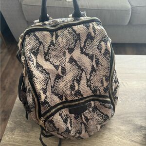Aimee Kestenberg Cream and Black Snake Print Backpack
